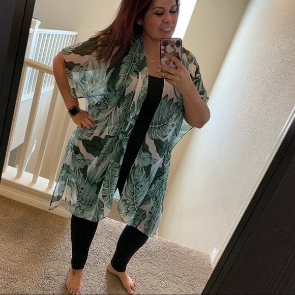 NEW Boho Tropical Leaves Kimono Coverup - Picture 9 of 9